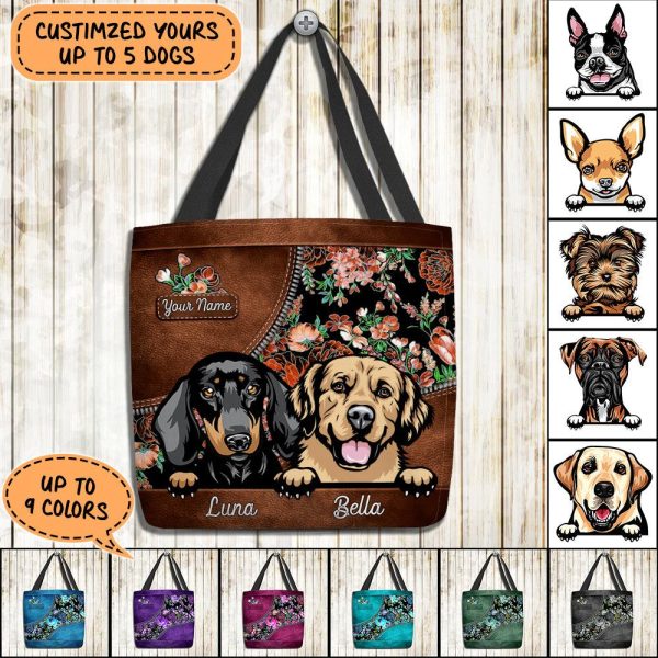 Dogs With Flower In Colorful Background Dog Personalized All Over Tote Bag, Personalized Gift for Dog Lovers, Dog Dad, Dog Mom - TO082PS01 For Discount - Image 3