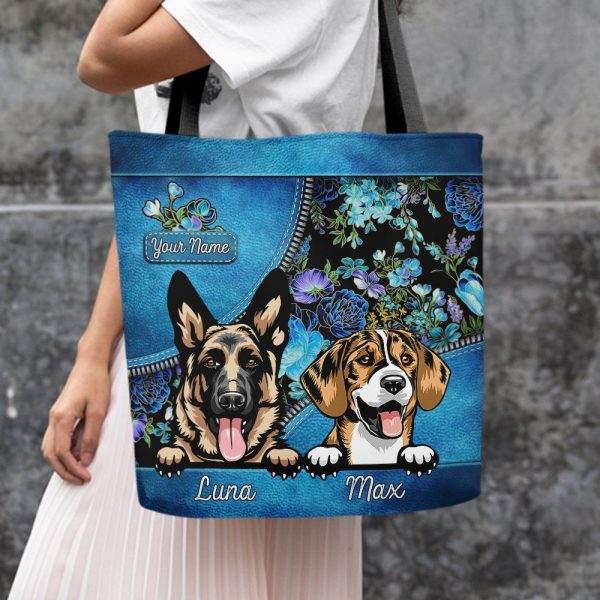Dogs With Flower In Colorful Background Dog Personalized All Over Tote Bag, Personalized Gift for Dog Lovers, Dog Dad, Dog Mom - TO082PS01 For Discount - Image 2