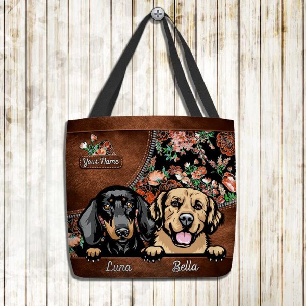Dogs With Flower In Colorful Background Dog Personalized All Over Tote Bag, Personalized Gift for Dog Lovers, Dog Dad, Dog Mom - TO082PS01 For Discount
